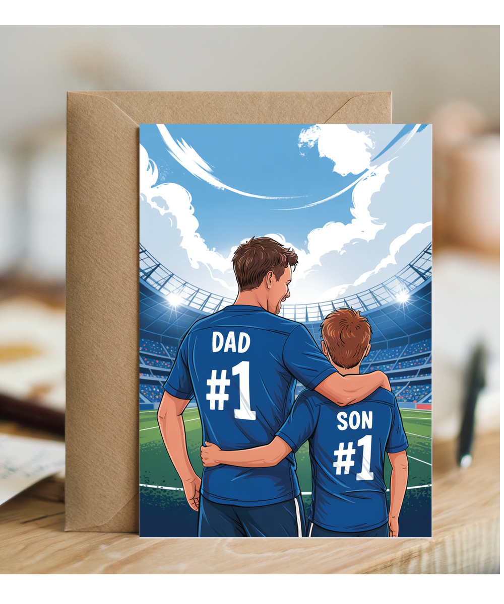 football dark blue number one dad and son