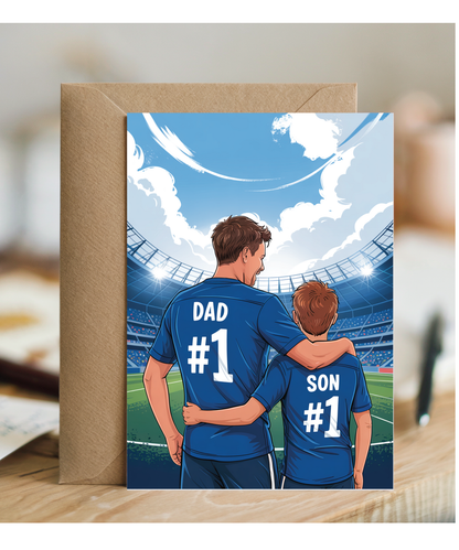 football dark blue number one dad and son