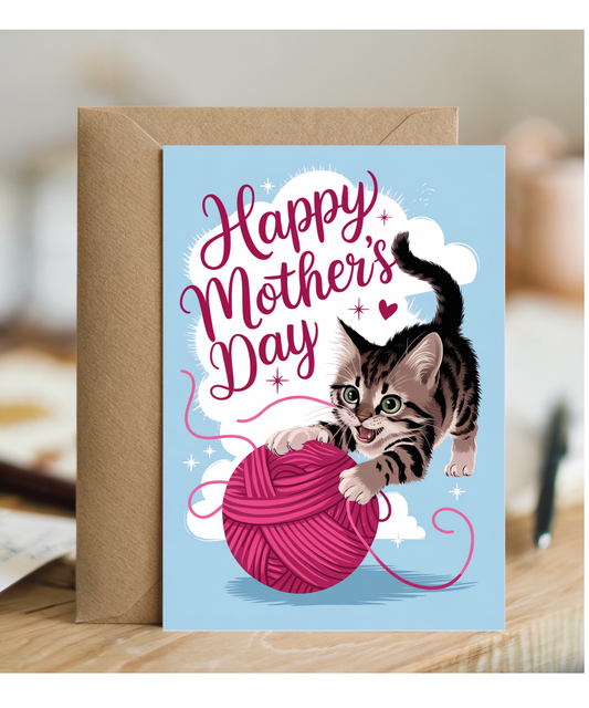 Happy Mothers Day with Playful Cat