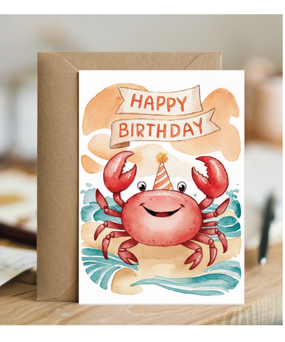 Happy Birthday cute crab watercolour