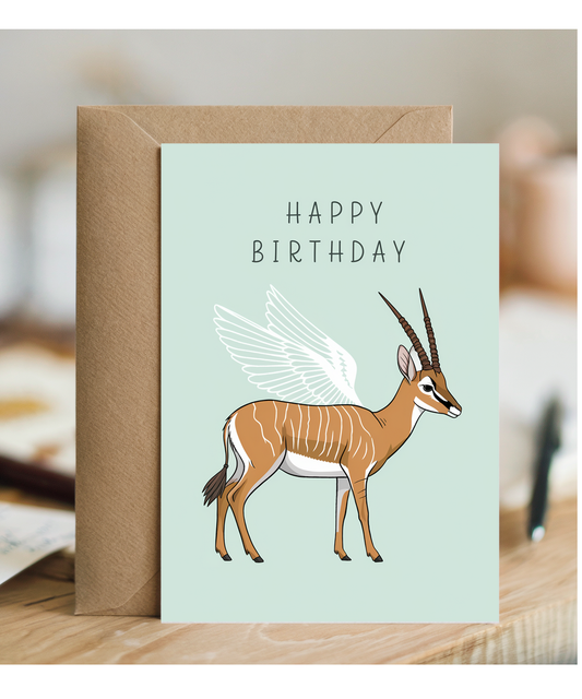 Birthday card antelope With Wings