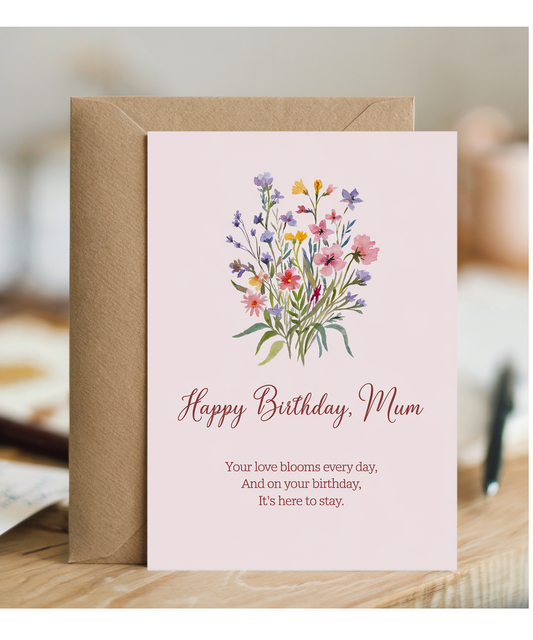 Happy Birthday Card Mum flowers thoughtful