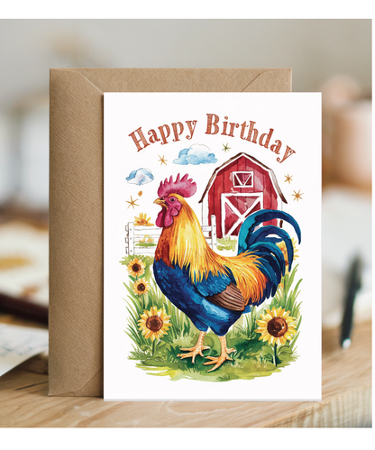 Happy Birthday cute rooster watercolour