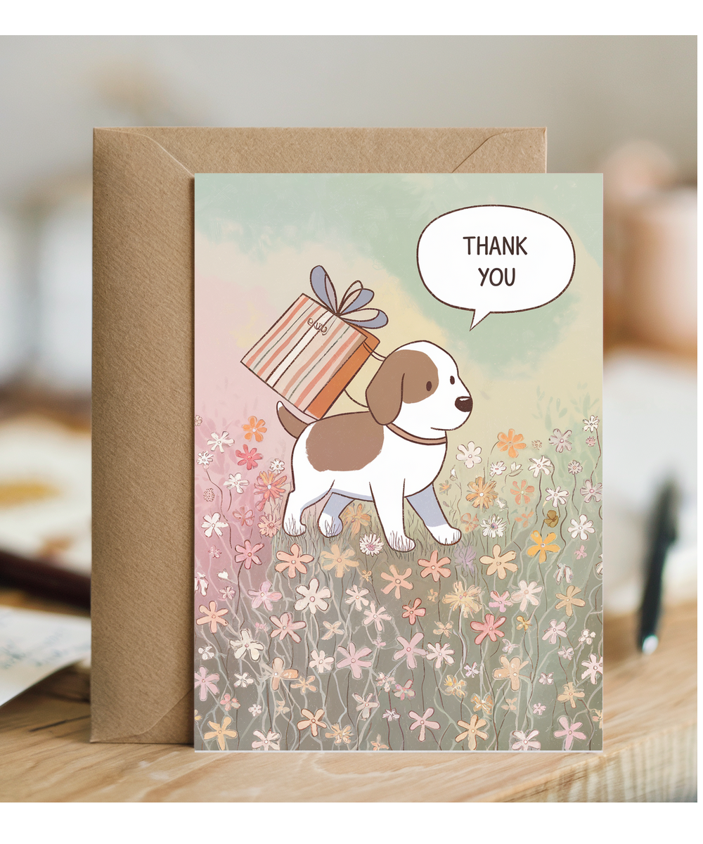 Thank You - Puppy with a Gift Bag