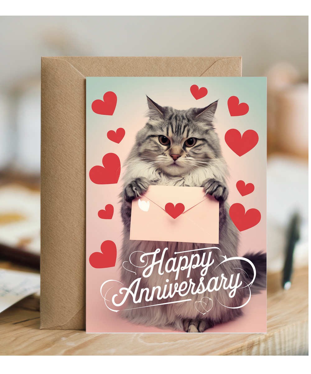 Happy Anniversary with Cat with a Love Letter