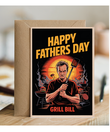 Happy Fathers Day Grill Bill Dad Dramatic Movie Poster Style