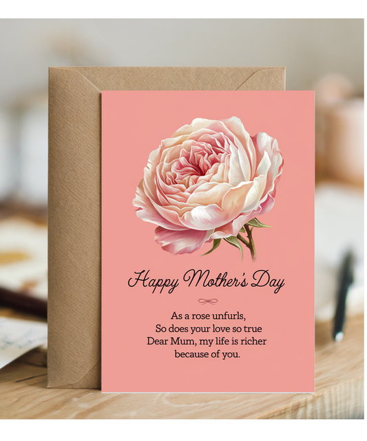 Mothers Day Card Rose Love for mum Traditional poem