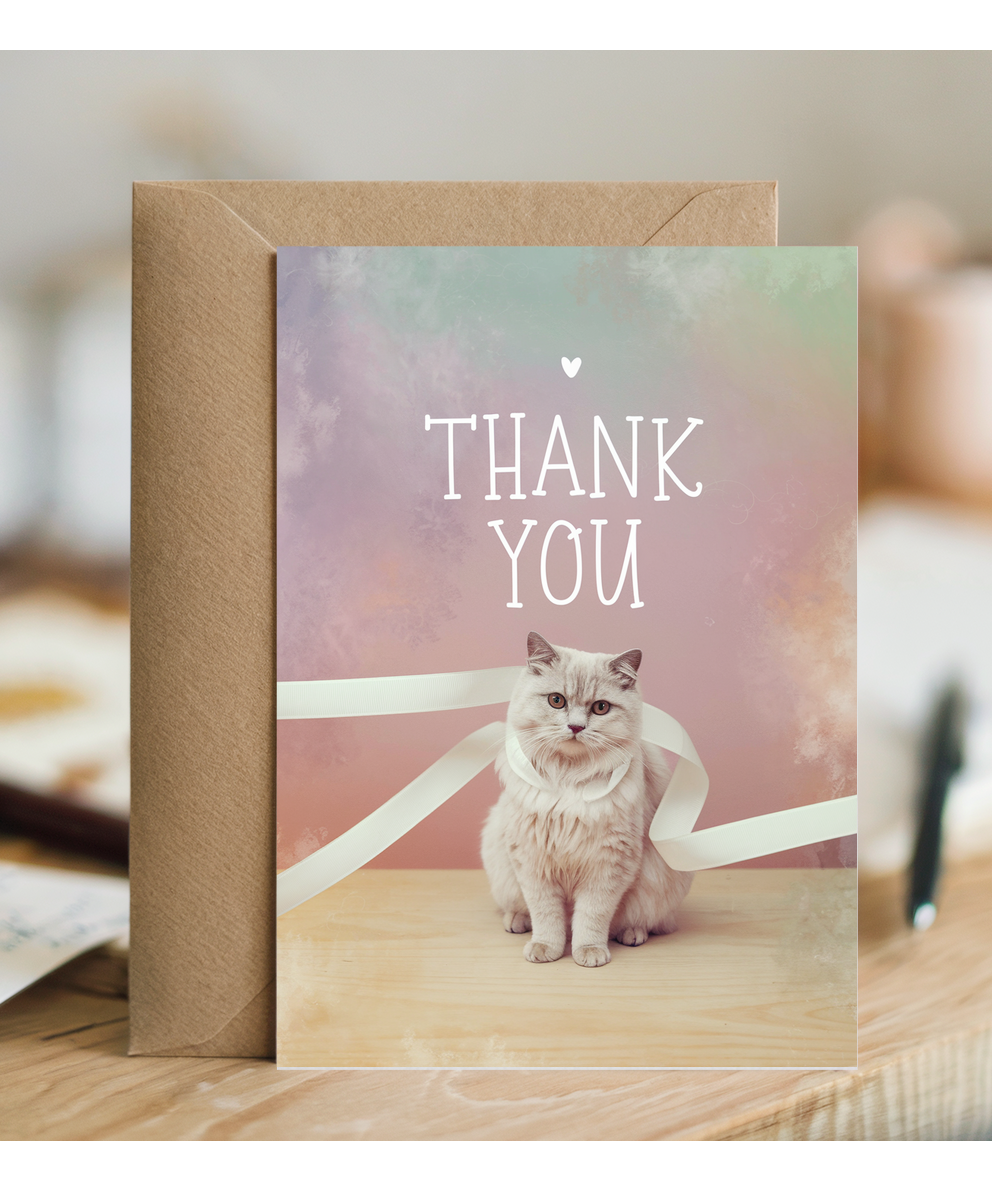 Thank You - Cat with a Ribbon