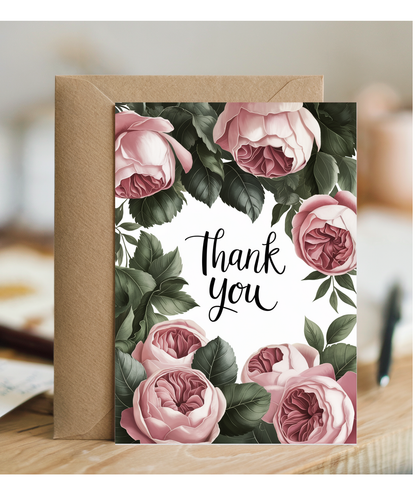 Thank You - Cabbage Roses and Foliage