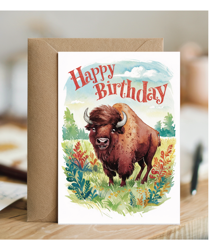 Happy Birthday cute bison watercolour