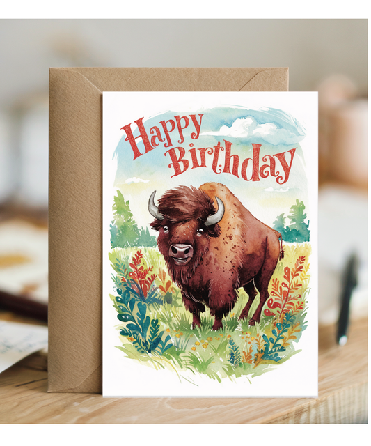 Happy Birthday cute bison watercolour