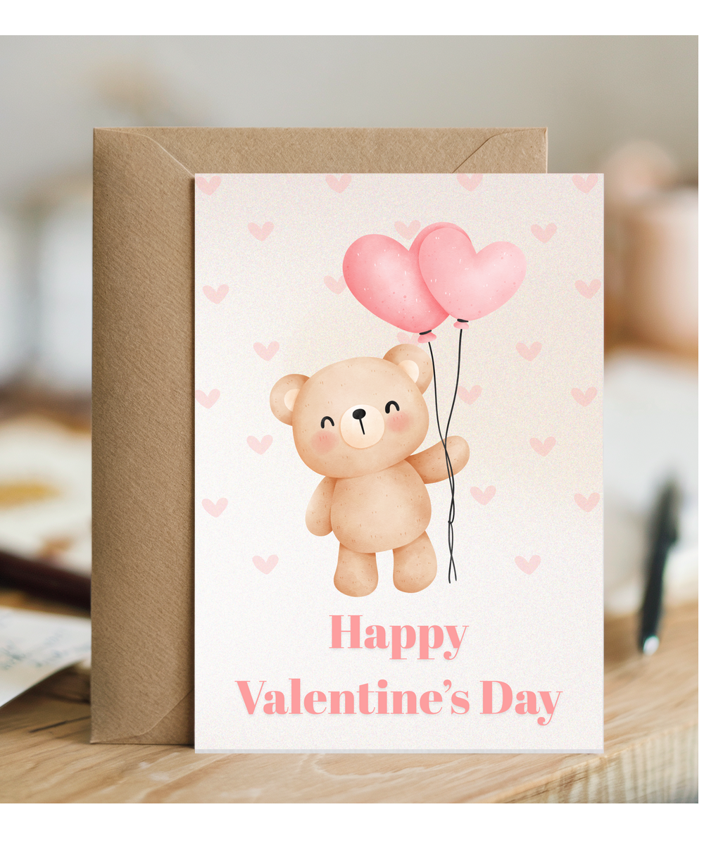 Happy Valentine's day Cute Bear, Hearts & Florals