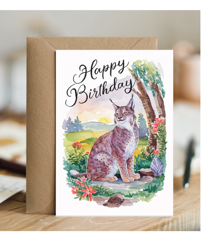 Happy Birthday cute lynx watercolour