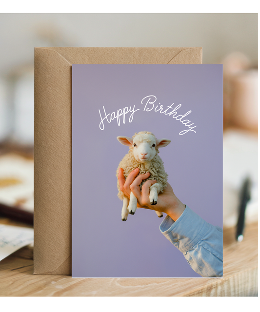 Happy Birthday Card Mini sheep cute lilac