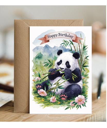 Happy Birthday cute panda watercolour