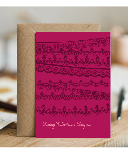 Happy Valentines Day Card with Scarlet Romantic Lace