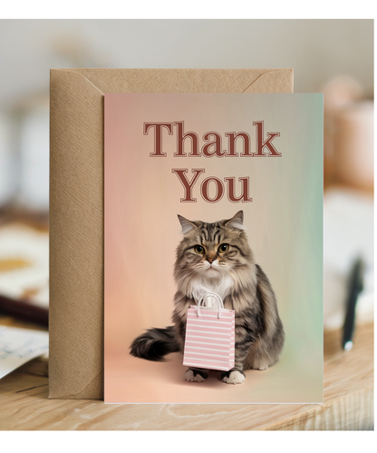 Thank You with Cat with a Gift Bag