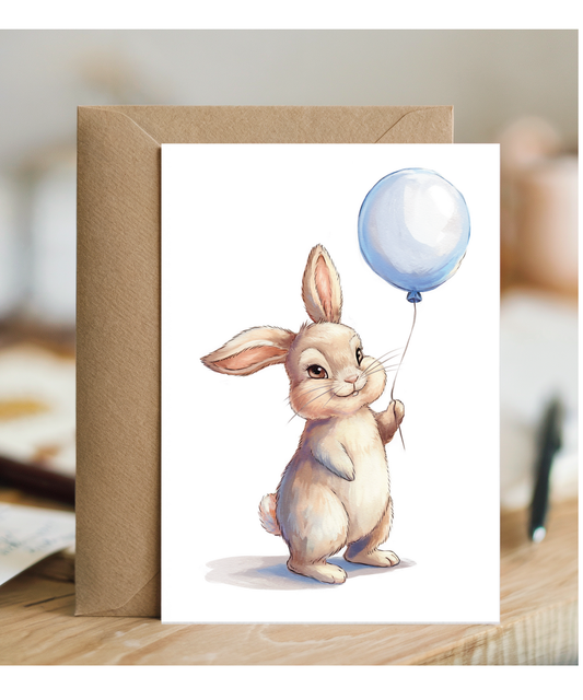 Bunny with a blue balloon