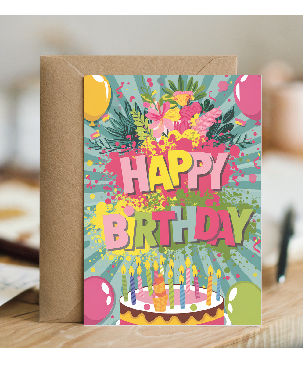 Happy Birthday with Colorful Paint Splashes