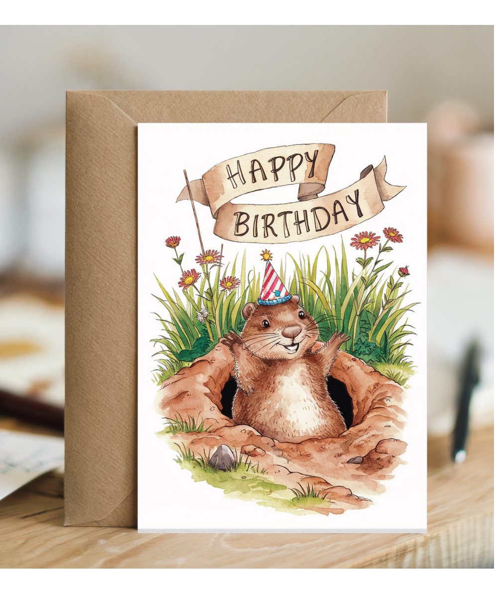 Happy Birthday cute ground hog watercolour