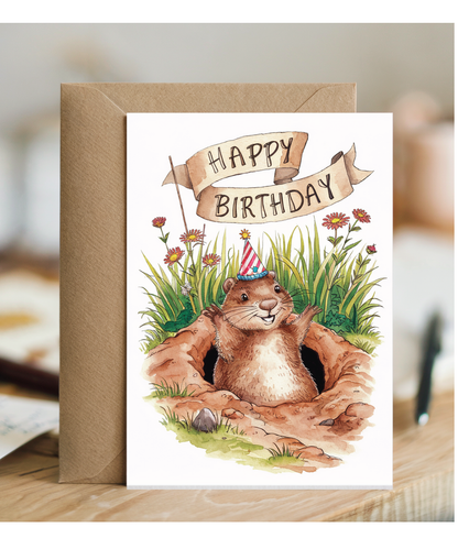 Happy Birthday cute ground hog watercolour