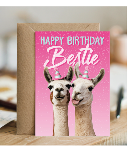 Silly Birthday Card for Bestie with Party Llamas
