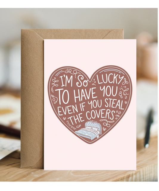 Anniversary card for husband Wife Steal the Covers