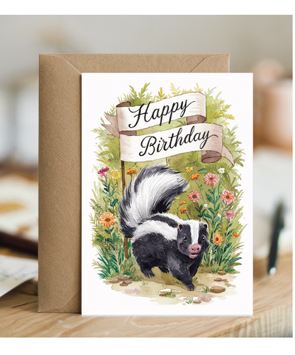 Happy Birthday cute skunk watercolour
