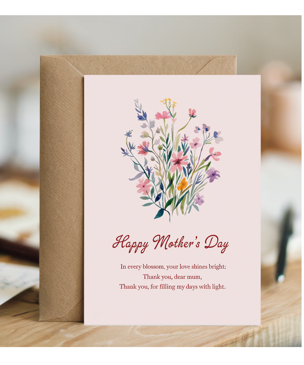 Mothers Day Card flowers from daughter son for mum