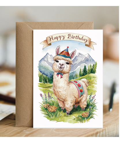 Happy Birthday cute alpaca watercolour