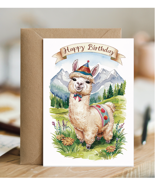 Happy Birthday cute alpaca watercolour