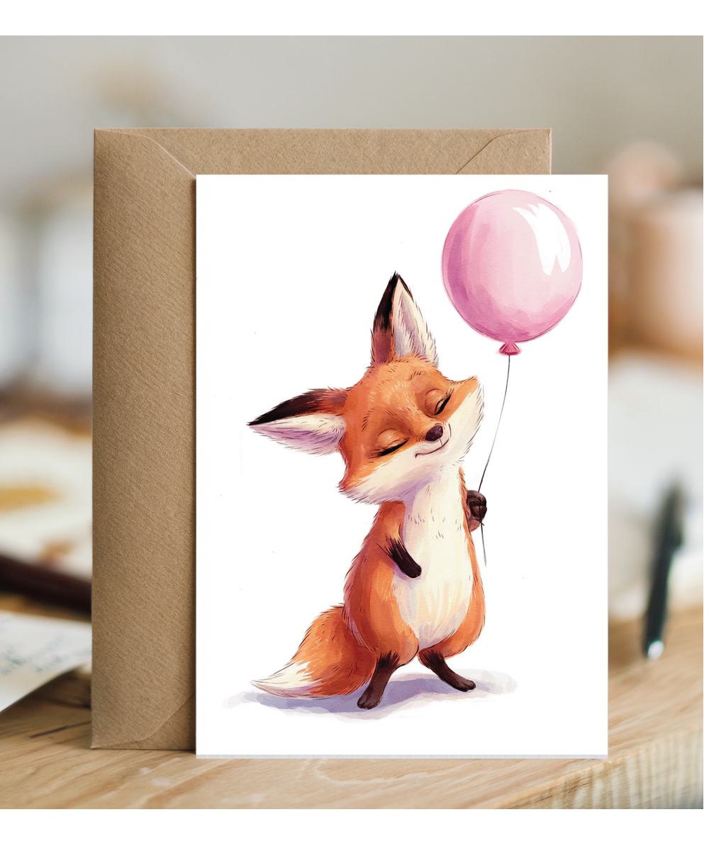 Fox with pink balloon