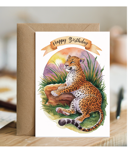 Happy Birthday cute leopard watercolour