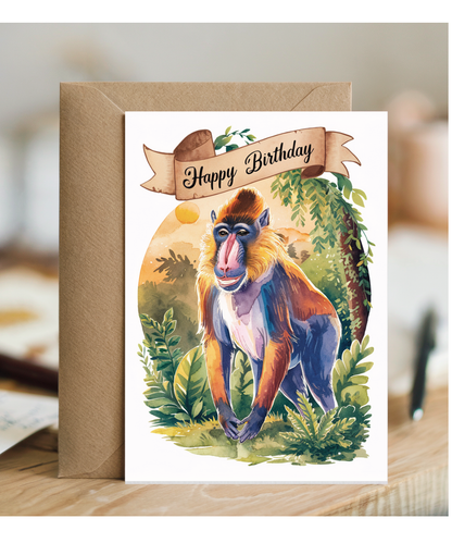 Happy Birthday cute mandrill watercolour
