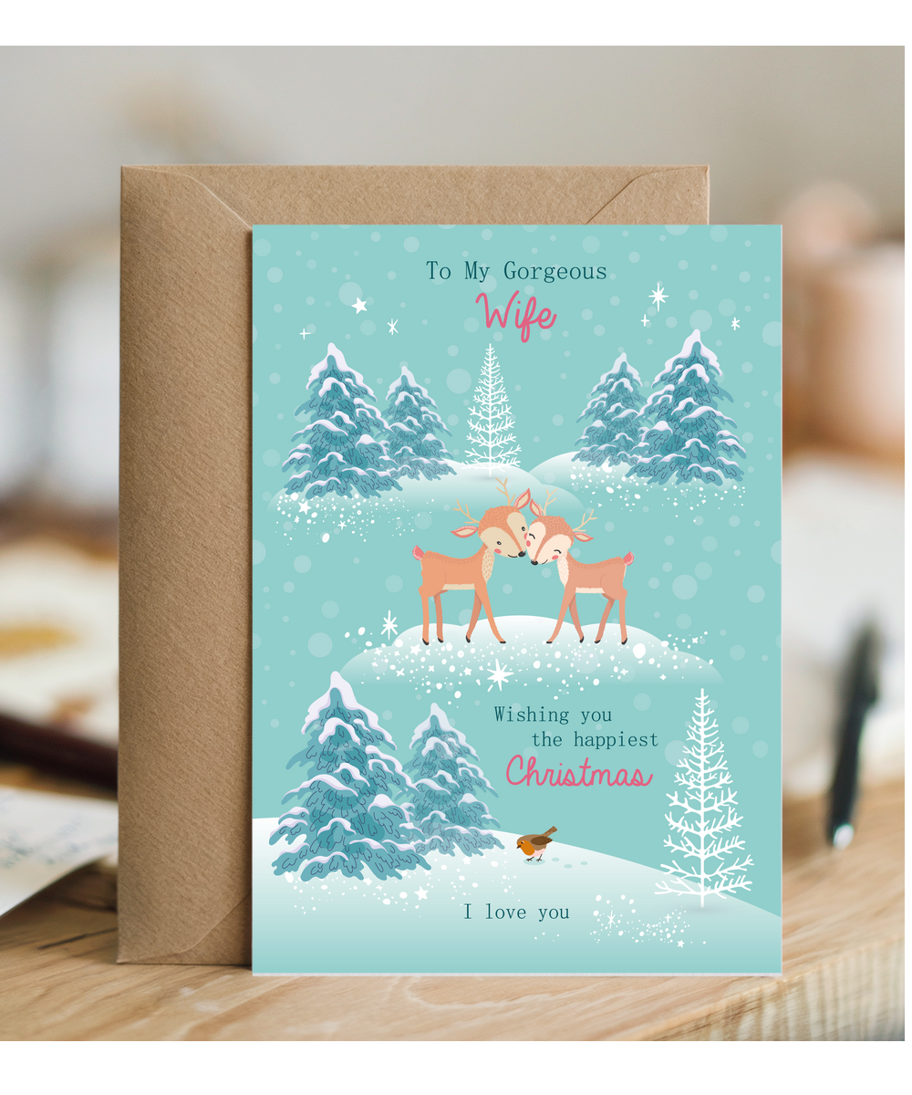 Romantic Deer Christmas Card for My Gorgeous Wife I Love You