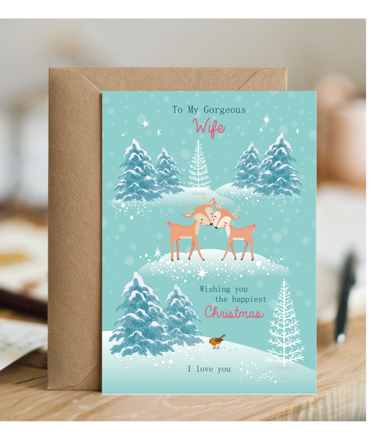 Romantic Deer Christmas Card for My Gorgeous Wife I Love You