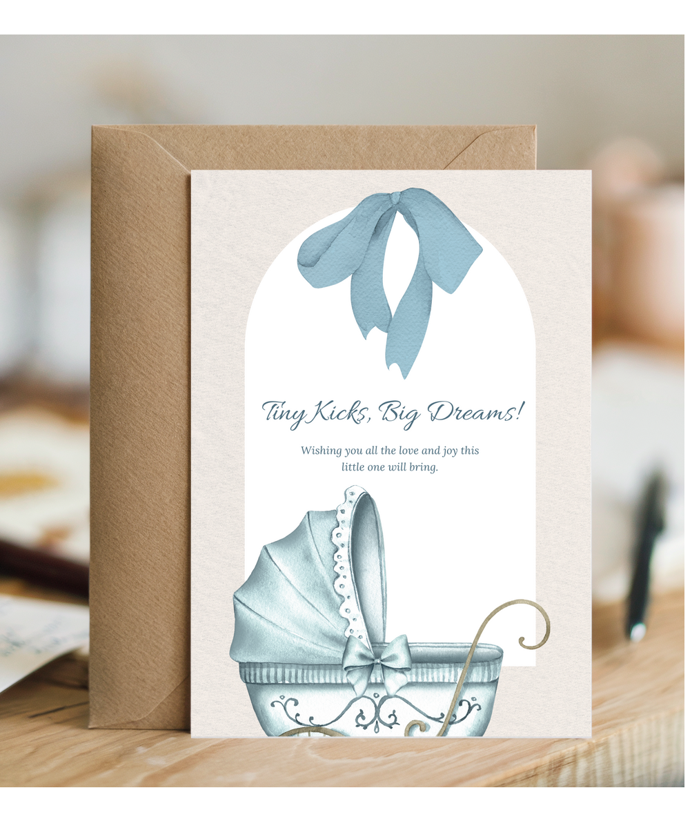pregnancy card blue tiny kicks, big dreams