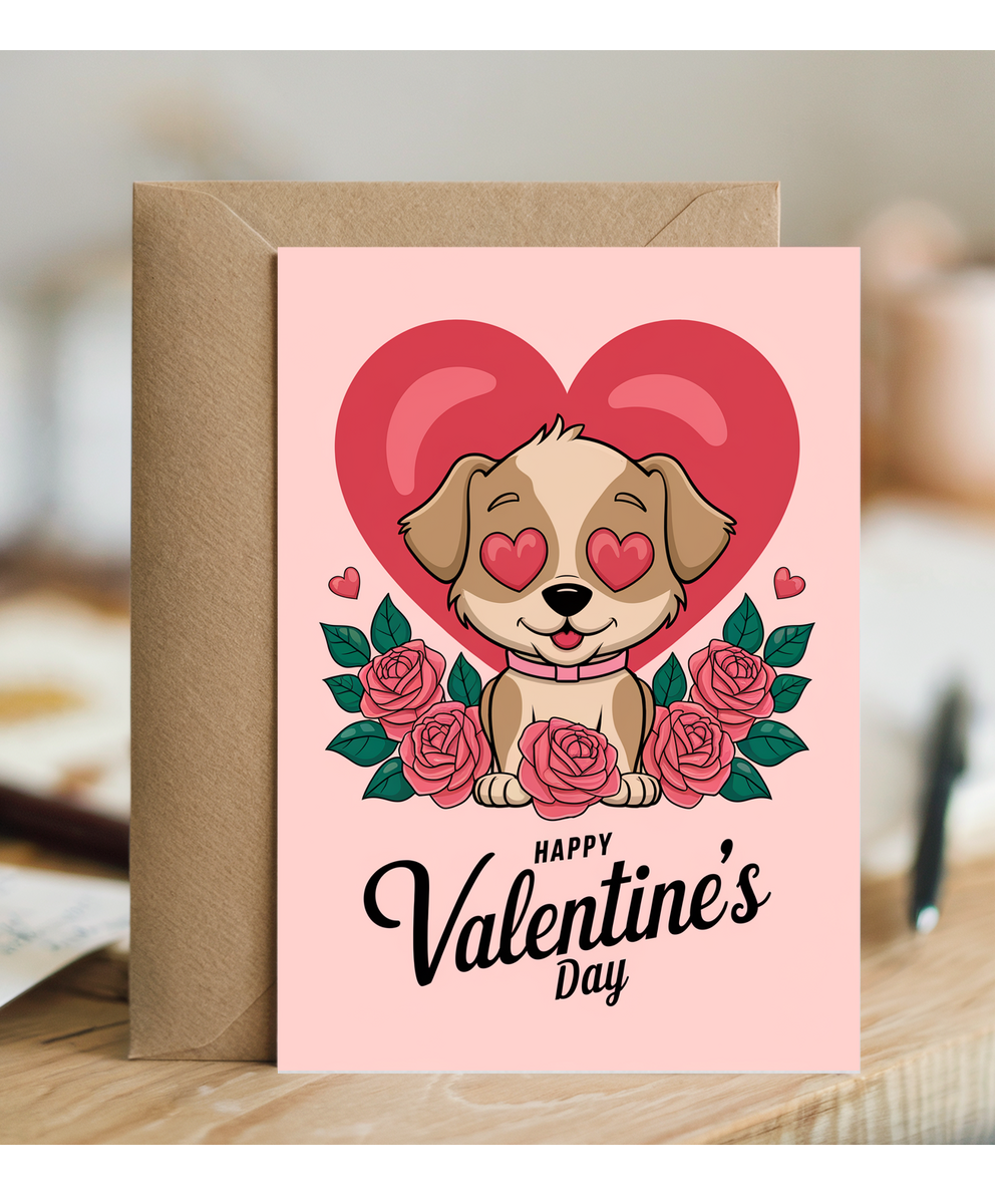 Happy Valentine's Day - Puppy with Heart-Shaped Eyes