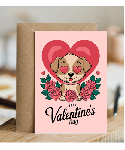 Happy Valentine's Day - Puppy with Heart-Shaped Eyes