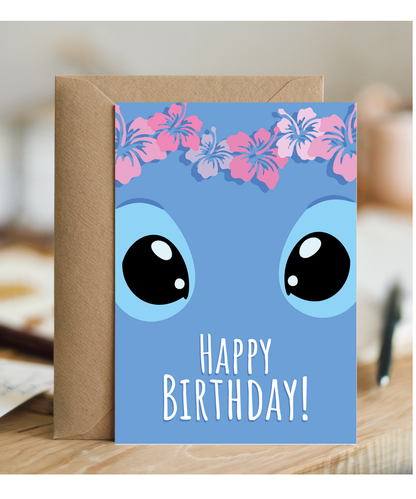 Happy Birthday Card with Big Blue Koala Eyes Ohana Tropical Trouble