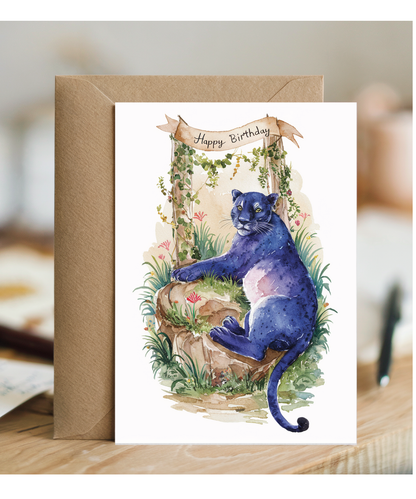 Happy Birthday cute panther watercolour