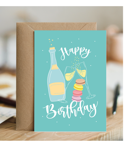 Happy Birthday with Champagne and Macarons