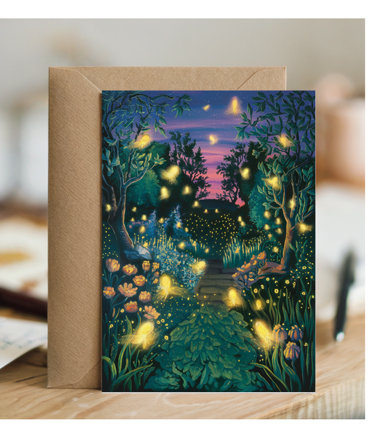 fireflies glowing in a twilight garden