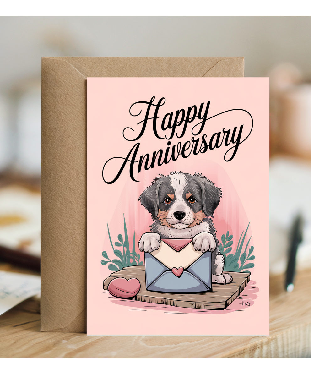 Happy Anniversary - Puppy with a Love Letter