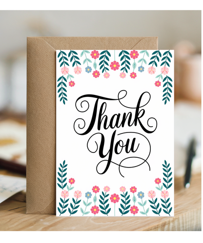Thank You - Floral and Leaf Border