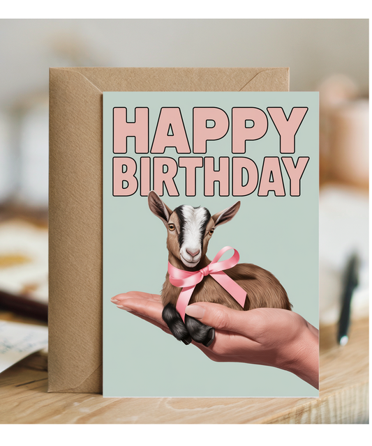 Happy Birthday Card Mini Goat cute pink