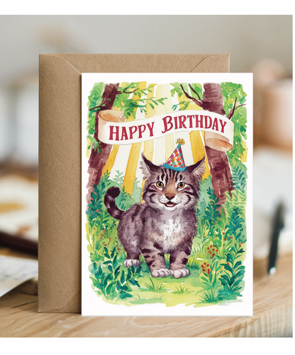 Happy Birthday cute wildcat watercolour
