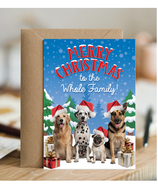 Funny Christmas Card Dog Family Photo for Family Friends Cousins Neighbours
