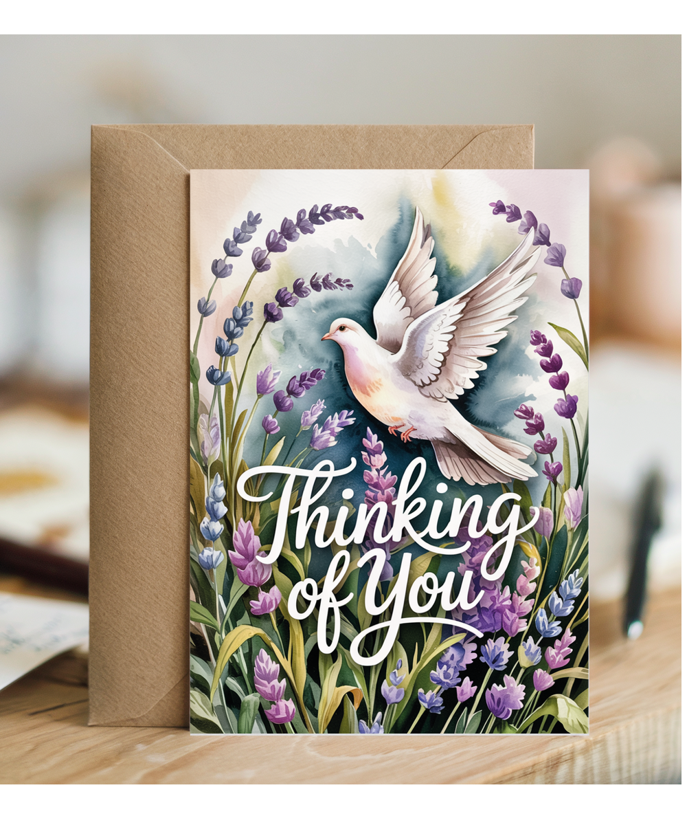 Sympathy Card Thinking of You Missing Loved Ones Dove and Lavender