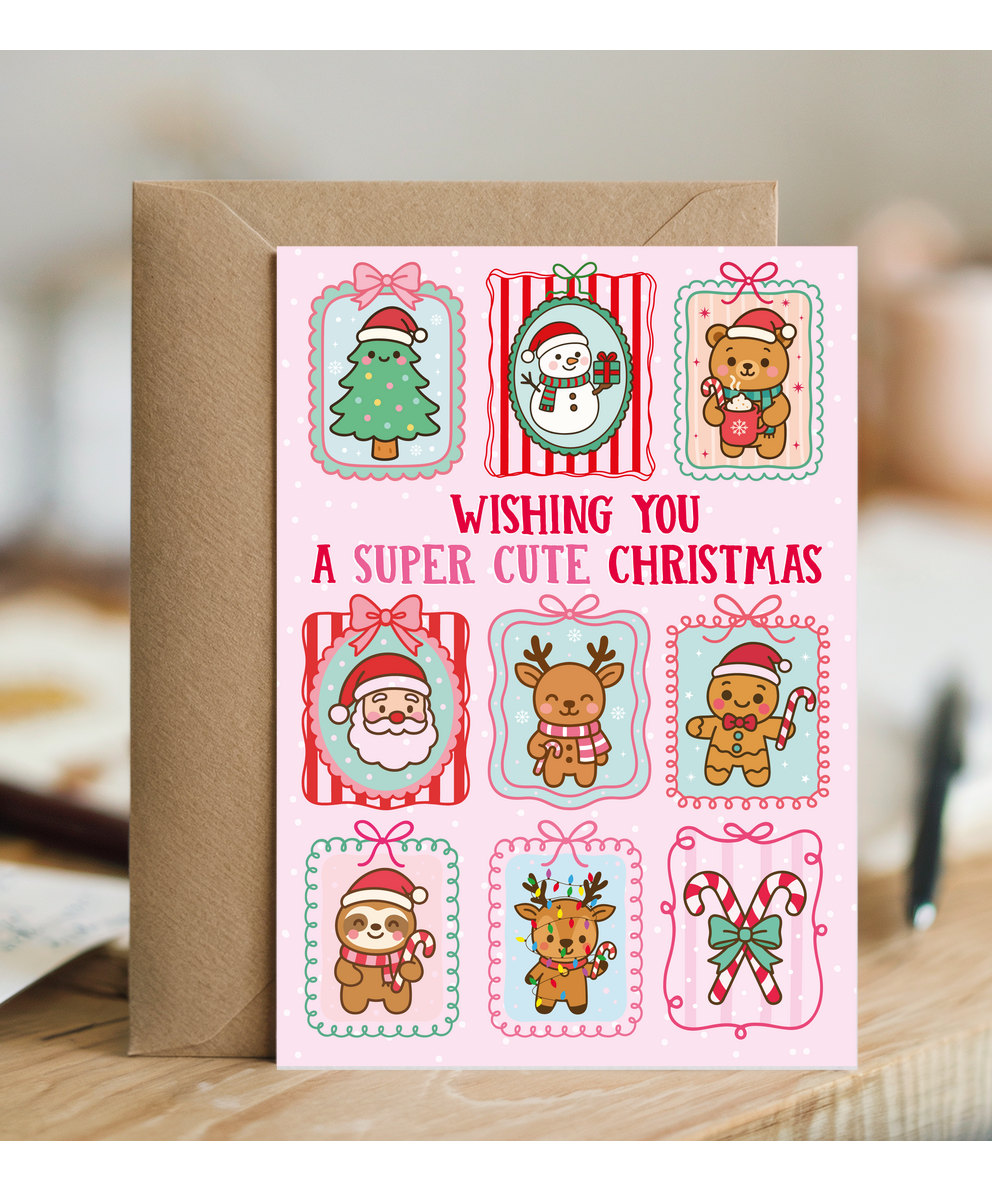 Girly Christmas Card for Her Wishing You a Super Cute Christmas